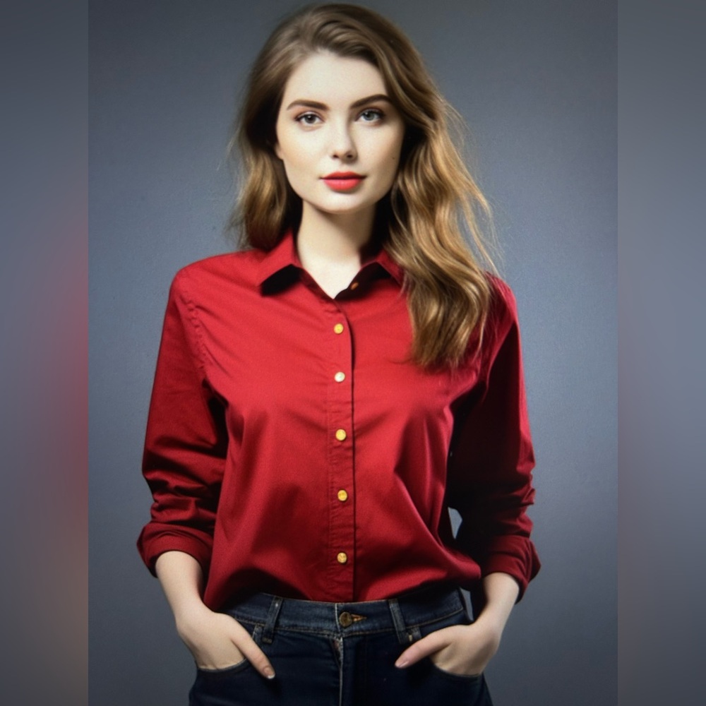 BAW Athletic Wear Maroon Twill Easy Care Long Sleeve Button Up
